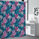 Blue And Pink Watercolor Hawaiian Print Shower Curtain