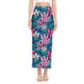 Blue And Pink Watercolor Hawaiian Print Side Slit Maxi Skirt