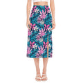 Blue And Pink Watercolor Hawaiian Print Side Slit Midi Skirt