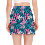 Blue And Pink Watercolor Hawaiian Print Side Slit Mini Skirt