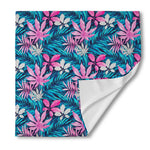 Blue And Pink Watercolor Hawaiian Print Silk Bandana