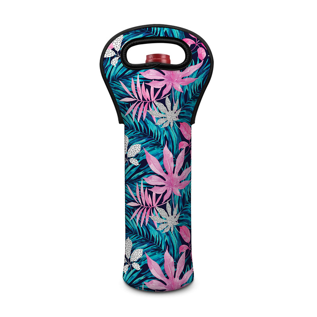 Blue And Pink Watercolor Hawaiian Print Single Neoprene Wine Tote