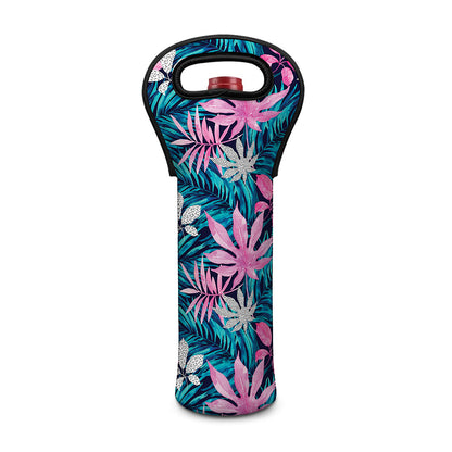 Blue And Pink Watercolor Hawaiian Print Single Neoprene Wine Tote