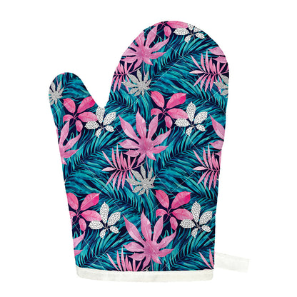 Blue And Pink Watercolor Hawaiian Print Single Oven Mitt