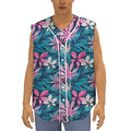Blue And Pink Watercolor Hawaiian Print Sleeveless Baseball Jersey