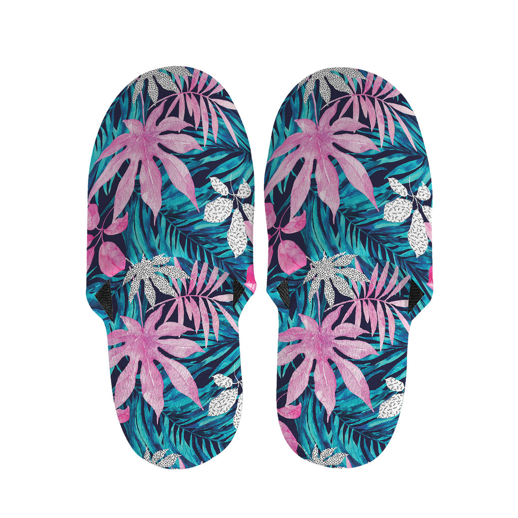 Blue And Pink Watercolor Hawaiian Print Slippers