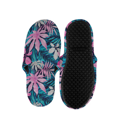 Blue And Pink Watercolor Hawaiian Print Slippers