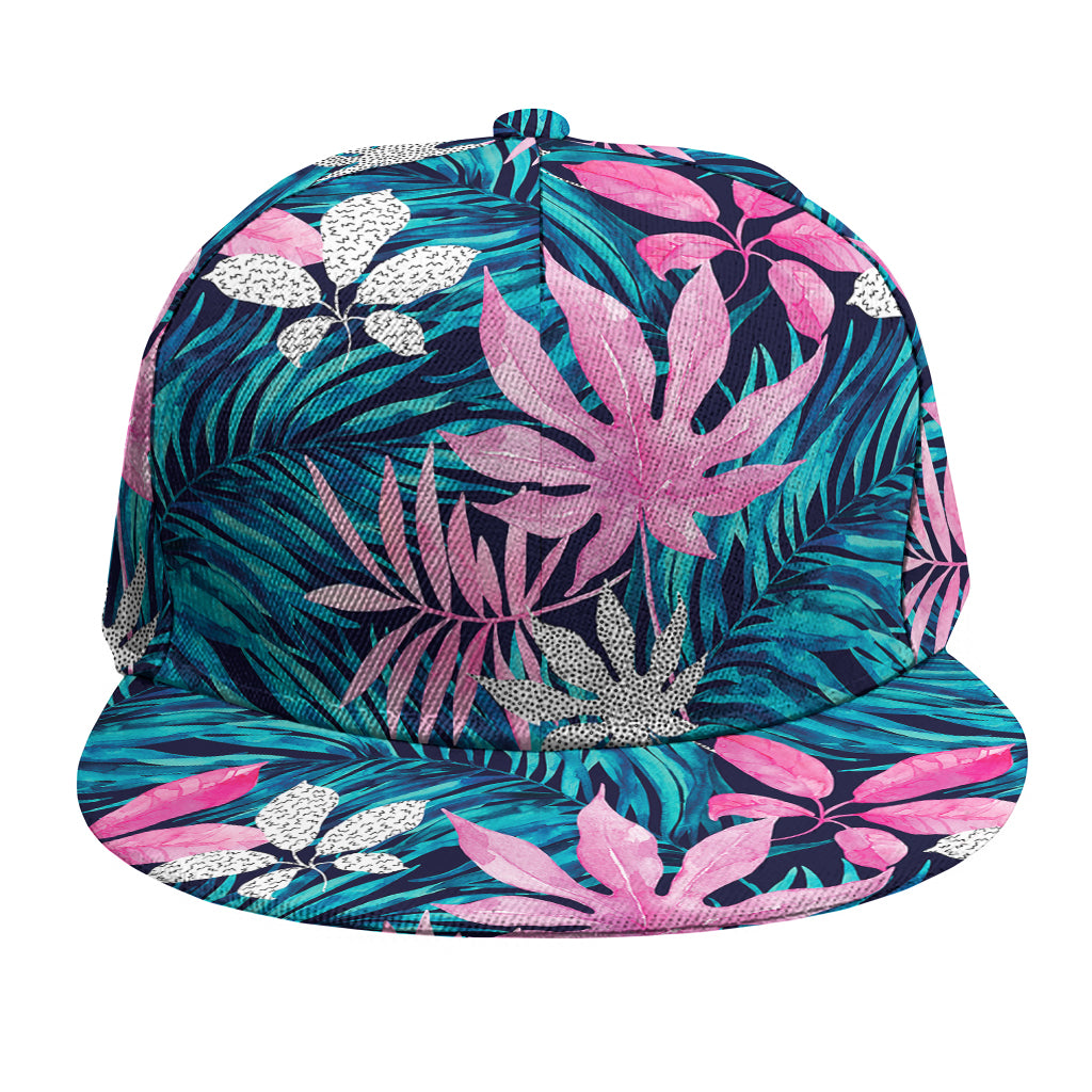 Blue And Pink Watercolor Hawaiian Print Snapback Cap