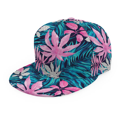 Blue And Pink Watercolor Hawaiian Print Snapback Cap