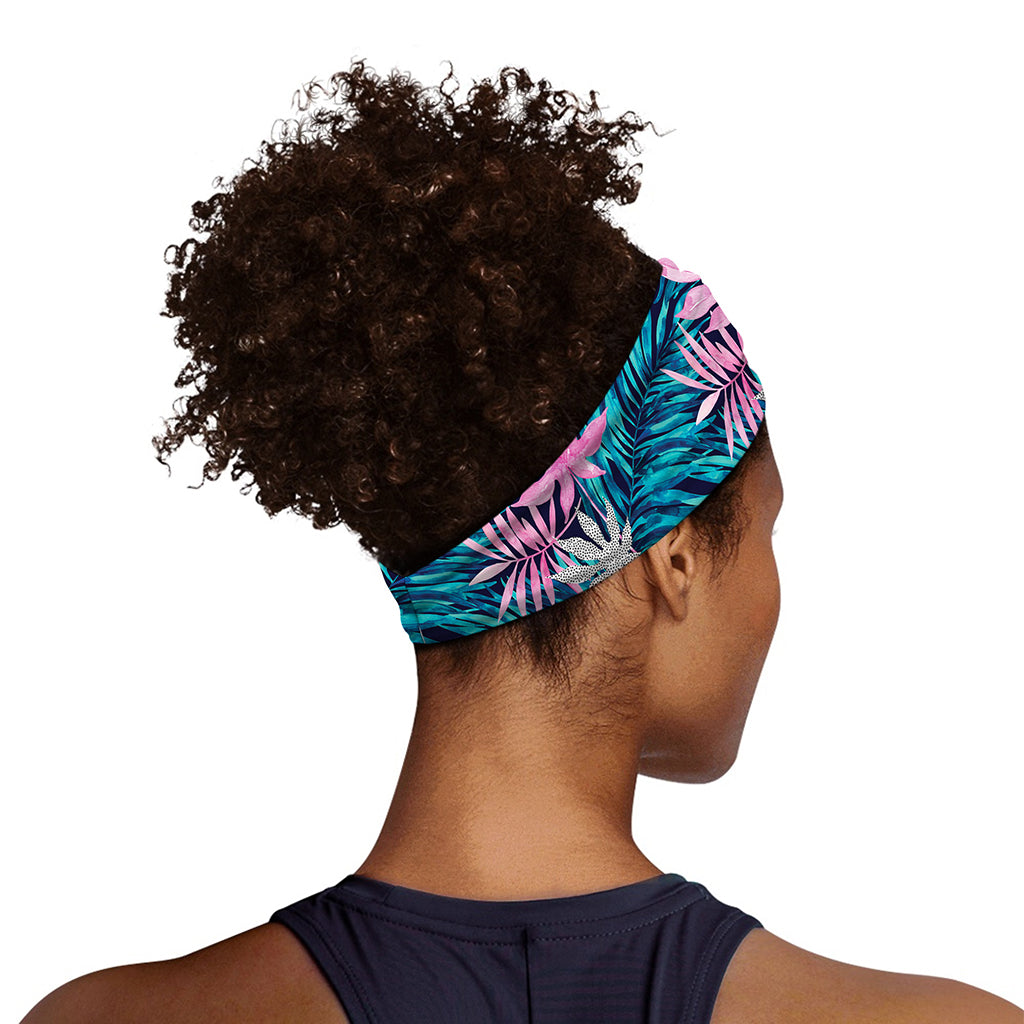Blue And Pink Watercolor Hawaiian Print Sports Headband