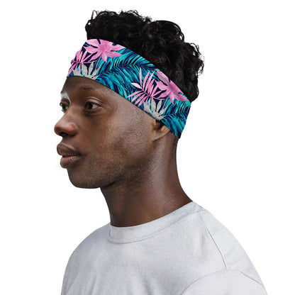 Blue And Pink Watercolor Hawaiian Print Sports Headband