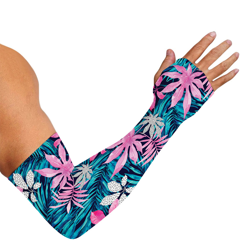 Blue And Pink Watercolor Hawaiian Print Sun Protection Arm Sleeves