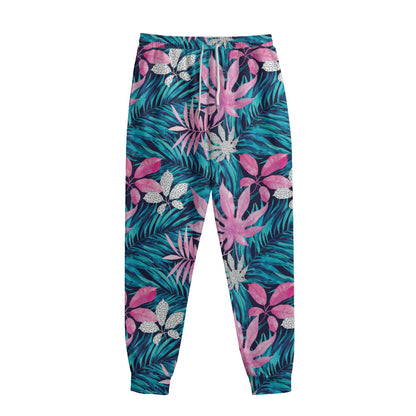 Blue And Pink Watercolor Hawaiian Print Sweatpants
