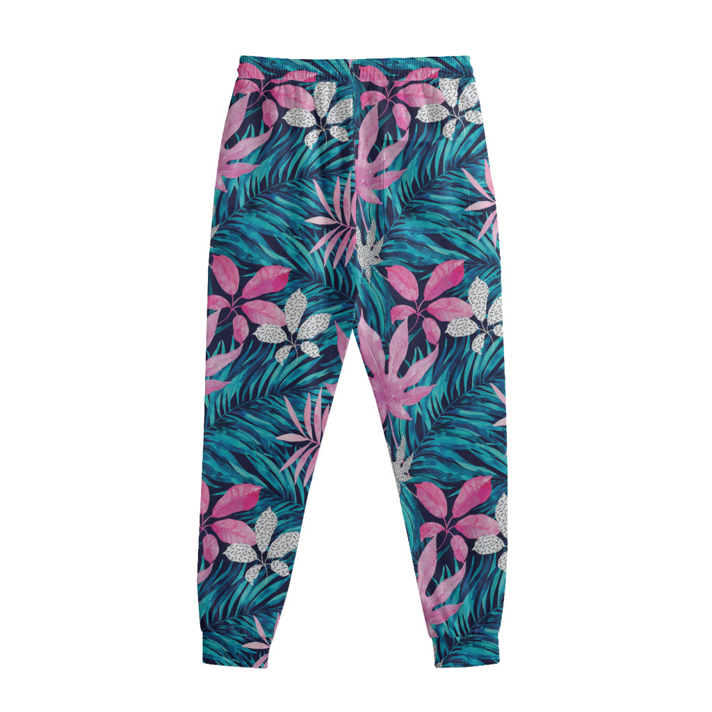 Blue And Pink Watercolor Hawaiian Print Sweatpants