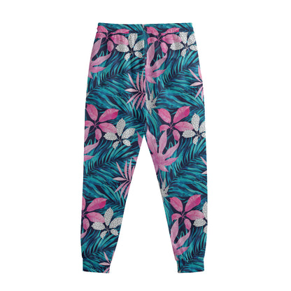 Blue And Pink Watercolor Hawaiian Print Sweatpants