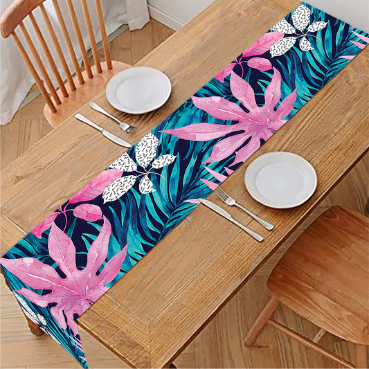 Blue And Pink Watercolor Hawaiian Print Table Runner