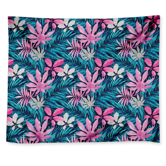 Blue And Pink Watercolor Hawaiian Print Tapestry
