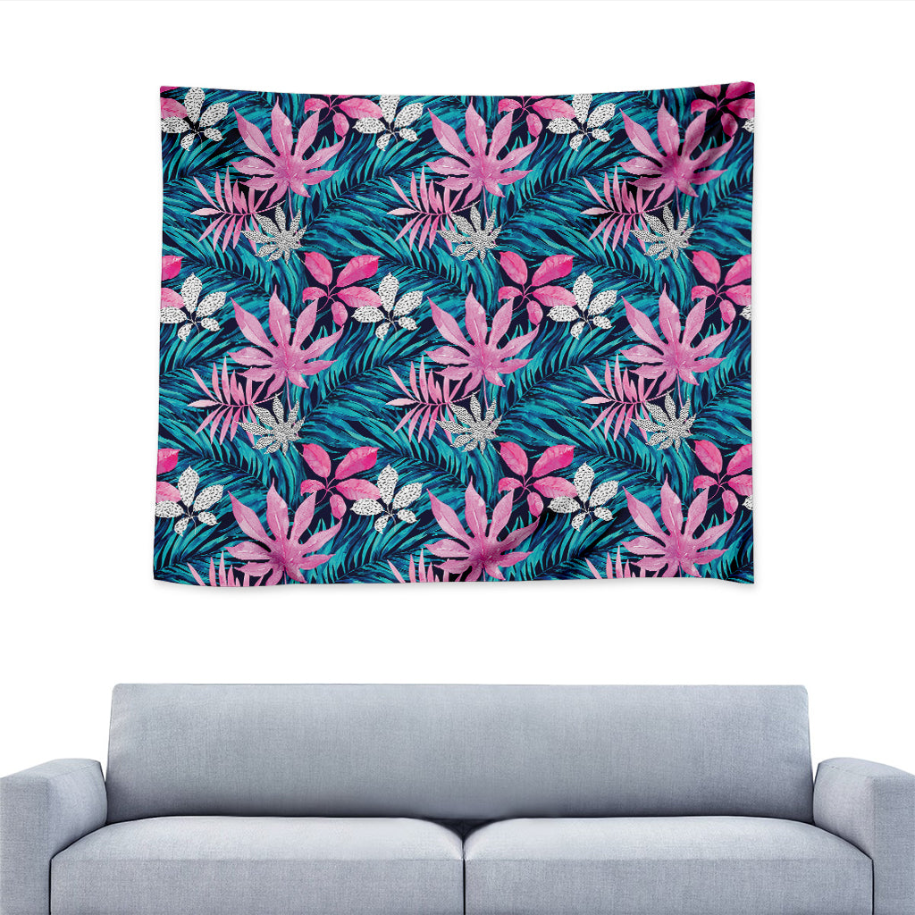 Blue And Pink Watercolor Hawaiian Print Tapestry