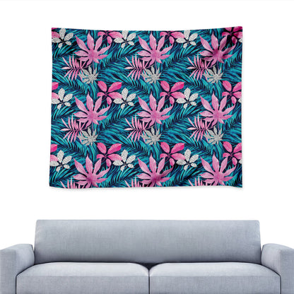 Blue And Pink Watercolor Hawaiian Print Tapestry