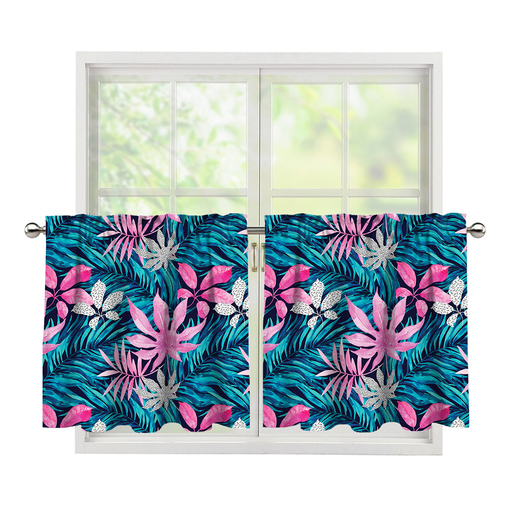 Blue And Pink Watercolor Hawaiian Print Tier Curtains