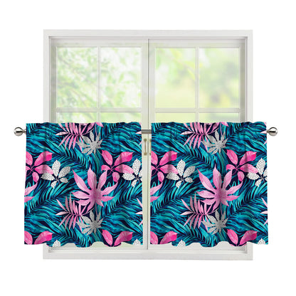 Blue And Pink Watercolor Hawaiian Print Tier Curtains