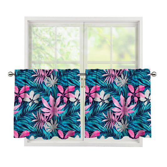 Blue And Pink Watercolor Hawaiian Print Tier Curtains