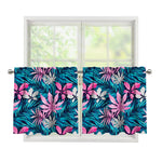 Blue And Pink Watercolor Hawaiian Print Tier Curtains