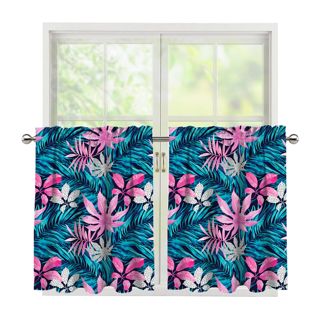 Blue And Pink Watercolor Hawaiian Print Tier Curtains