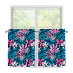Blue And Pink Watercolor Hawaiian Print Tier Curtains