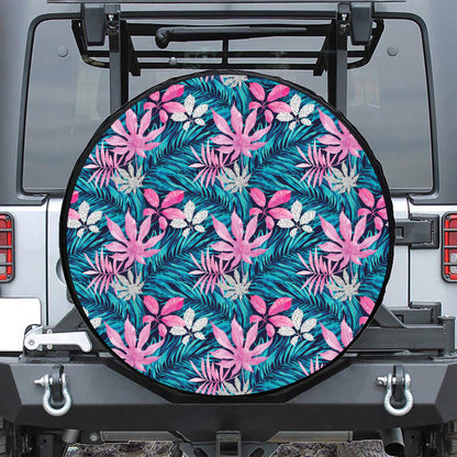 Blue And Pink Watercolor Hawaiian Print Tire Cover