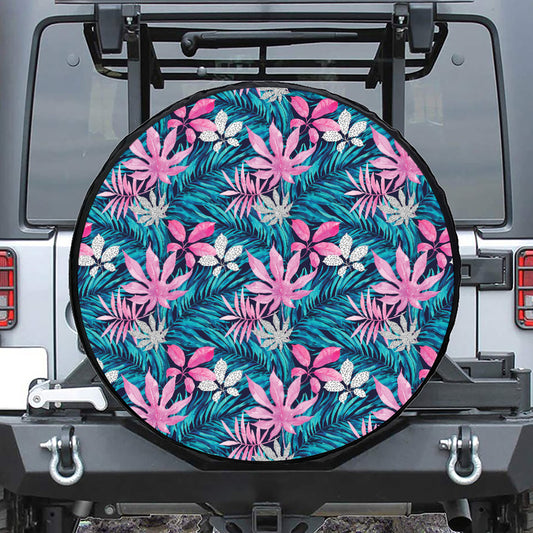 Blue And Pink Watercolor Hawaiian Print Tire Cover