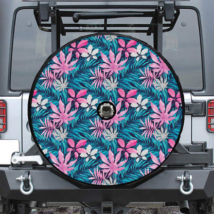 Blue And Pink Watercolor Hawaiian Print Tire Cover With Camera Hole