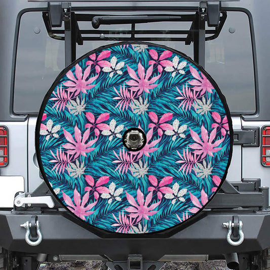 Blue And Pink Watercolor Hawaiian Print Tire Cover With Camera Hole