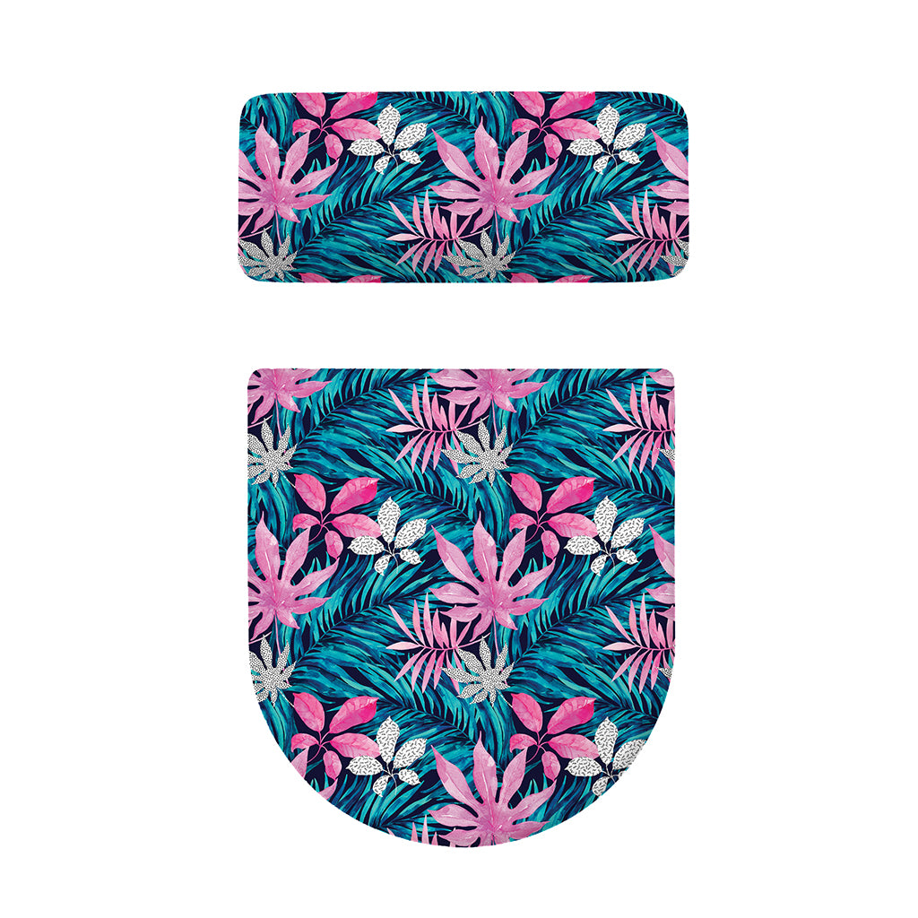 Blue And Pink Watercolor Hawaiian Print Toilet Lid And Tank Cover Set