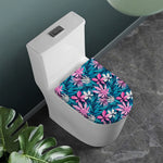 Blue And Pink Watercolor Hawaiian Print Toilet Lid Cover
