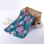 Blue And Pink Watercolor Hawaiian Print Towel