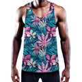Blue And Pink Watercolor Hawaiian Print Men's Workout Tank Top