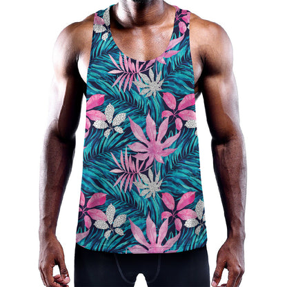 Blue And Pink Watercolor Hawaiian Print Training Tank Top