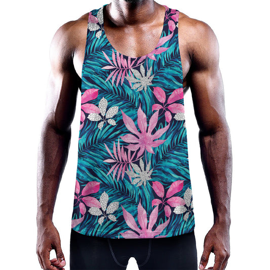 Blue And Pink Watercolor Hawaiian Print Training Tank Top