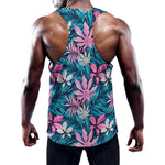 Blue And Pink Watercolor Hawaiian Print Training Tank Top