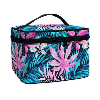 Blue And Pink Watercolor Hawaiian Print Travel Makeup Bag