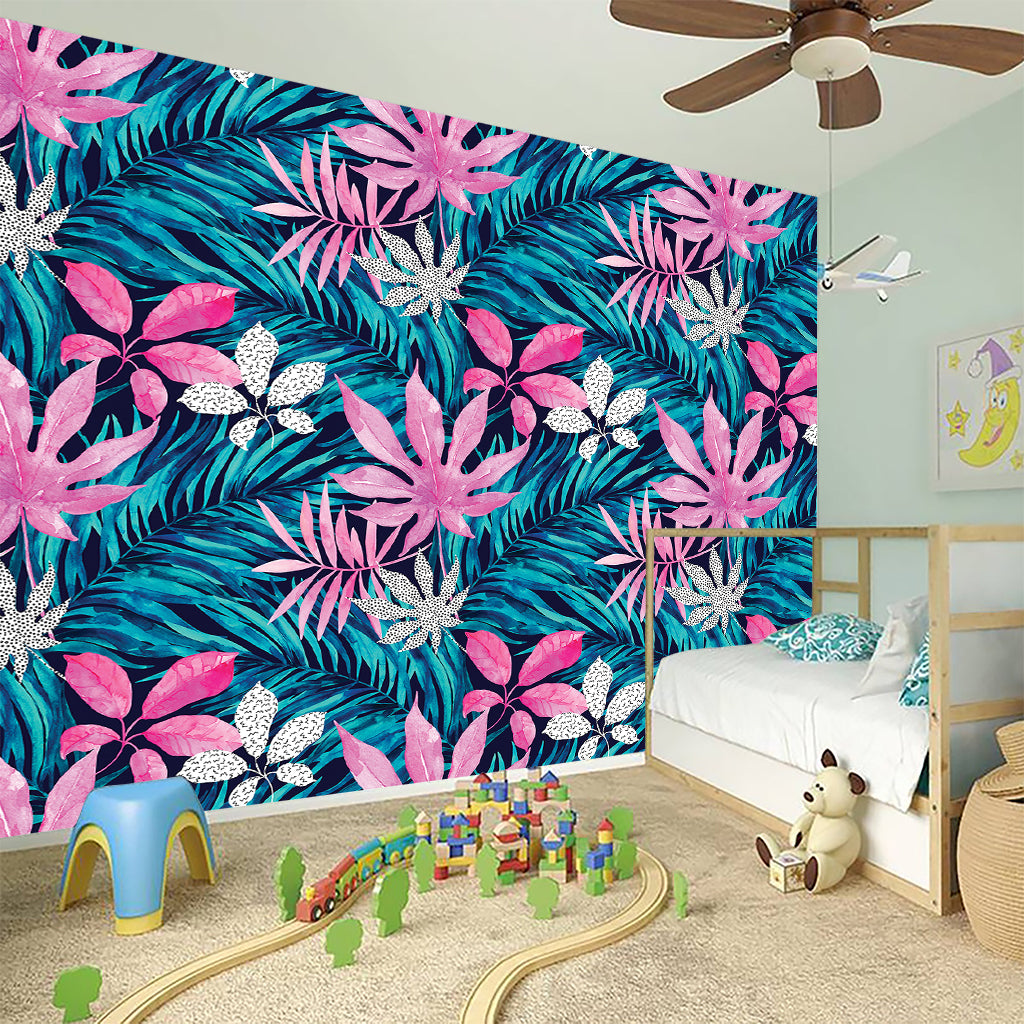 Blue And Pink Watercolor Hawaiian Print Wall Sticker