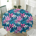 Blue And Pink Watercolor Hawaiian Print Waterproof Round Tablecloth