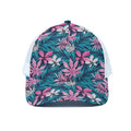 Blue And Pink Watercolor Hawaiian Print White Mesh Trucker Hat