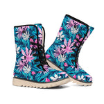 Blue And Pink Watercolor Hawaiian Print Winter Boots
