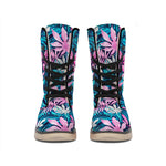 Blue And Pink Watercolor Hawaiian Print Winter Boots