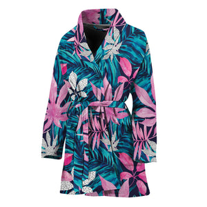 Blue And Pink Watercolor Hawaiian Print Women's Bathrobe