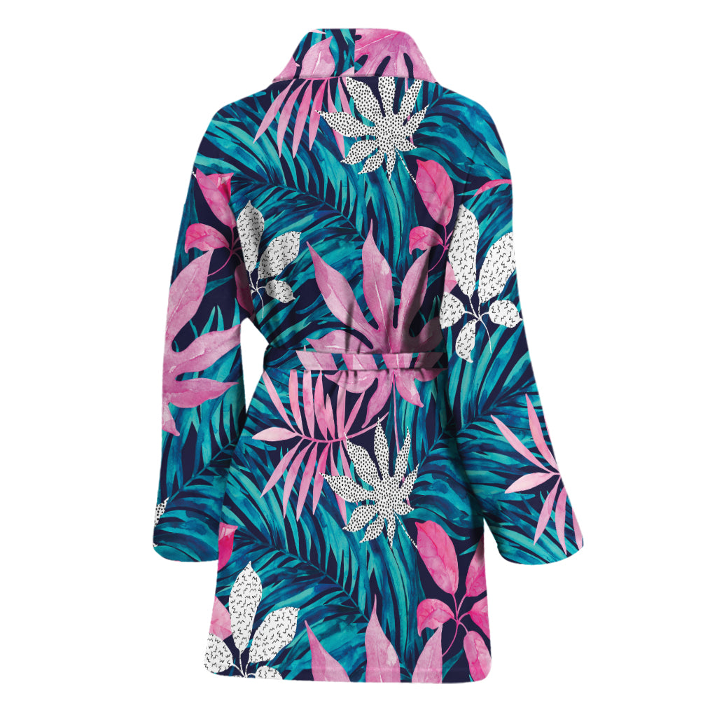 Blue And Pink Watercolor Hawaiian Print Women's Bathrobe