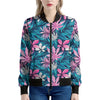 Blue And Pink Watercolor Hawaiian Print Women's Bomber Jacket