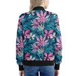 Blue And Pink Watercolor Hawaiian Print Women's Bomber Jacket